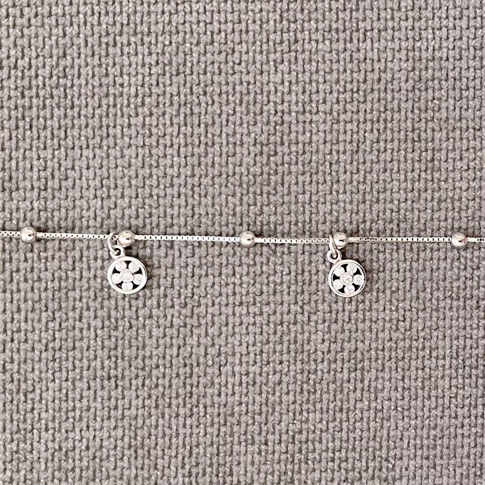 Sterling Silver Bracelet/Anklet, with crystals. Adjustable between 8”-9” long.